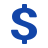 Blue icon of a blue dollar sign icon.
